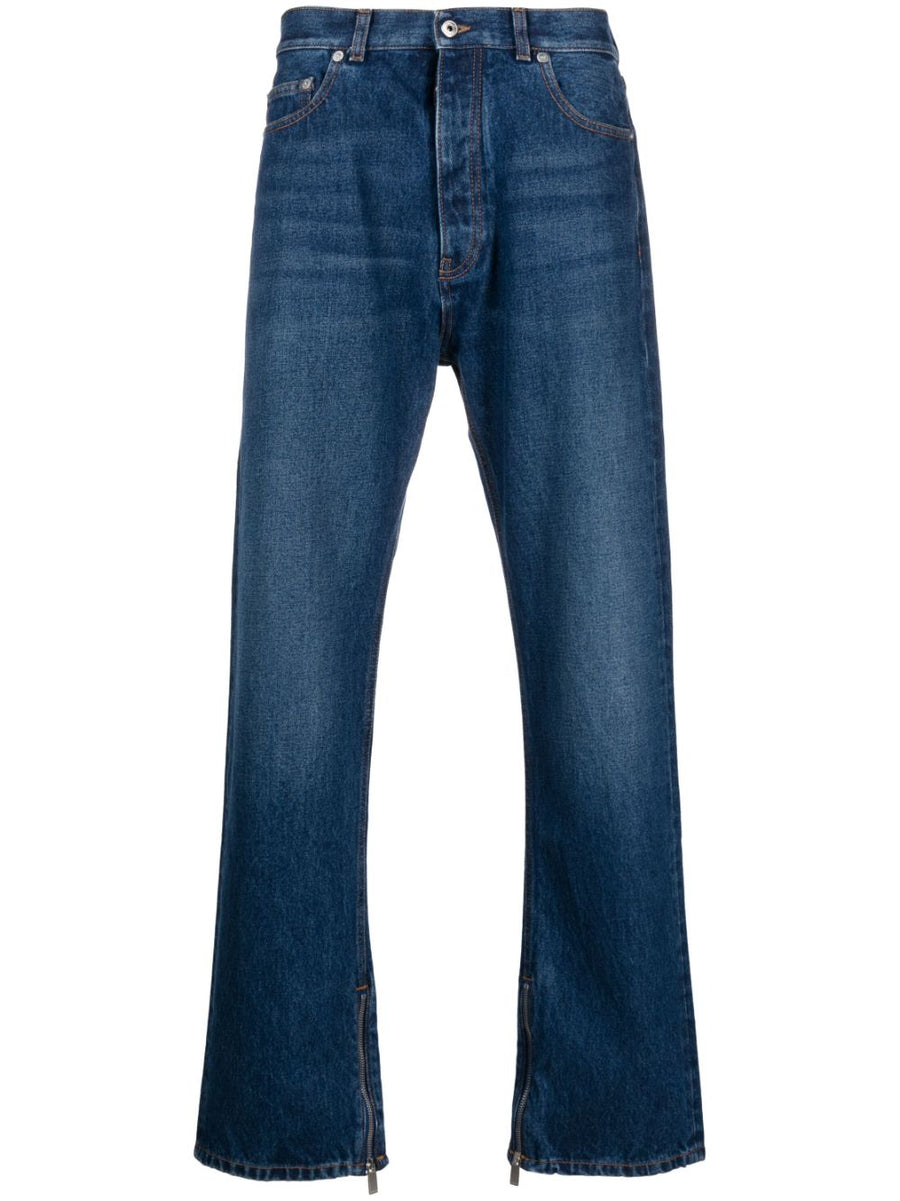 Off-White High-Waisted Straight Jeans For Men Indigo Denim With Skatewear Edge Premium Heritage Brand
