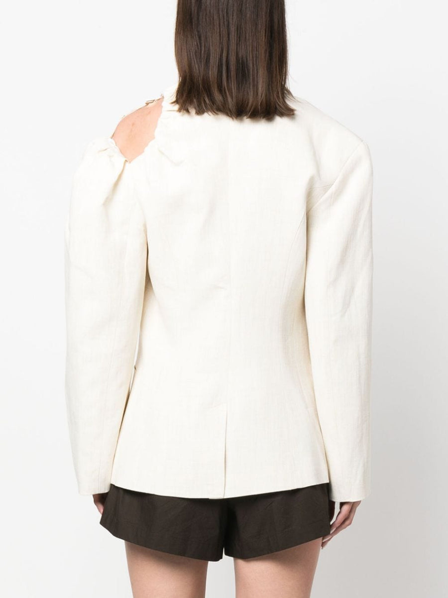 Jacquemus Linen Blazer La Veste Galliga Asymmetric Cut For Women With Quiet Luxury Appeal