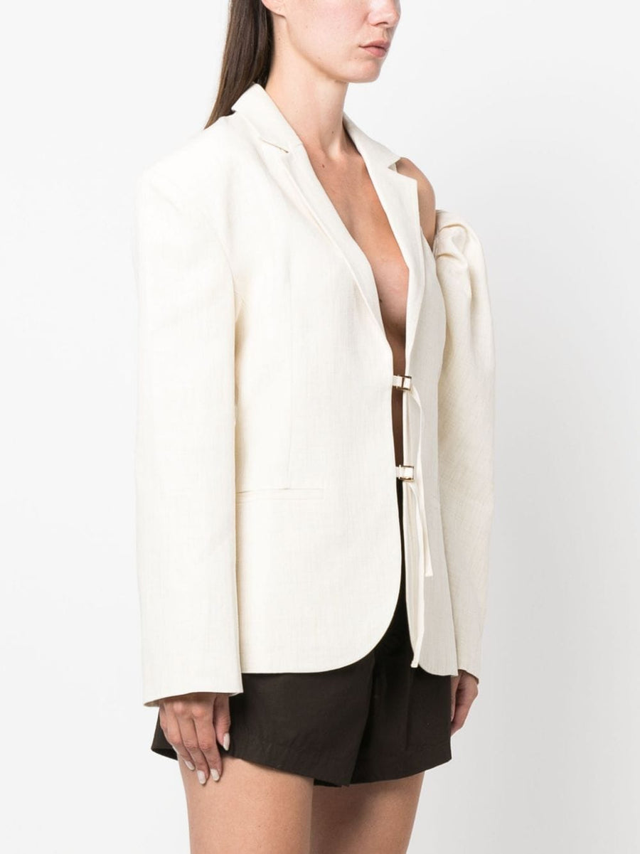 Jacquemus Linen Blazer La Veste Galliga Asymmetric Cut For Women With Quiet Luxury Appeal