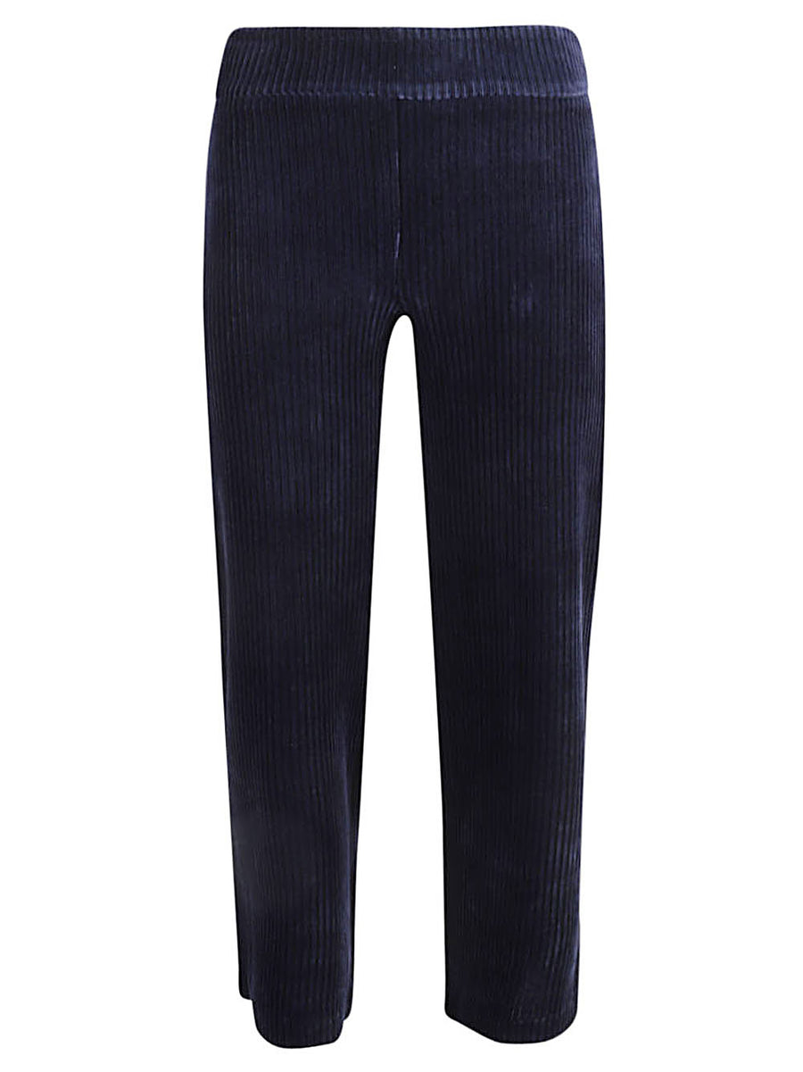 Avenue Montaigne Corduroy Cropped Trousers For Women With Elastic Waistband Elegant Wide Leg Blue