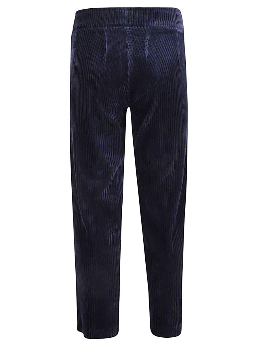 Avenue Montaigne Corduroy Cropped Trousers For Women With Elastic Waistband Elegant Wide Leg Blue
