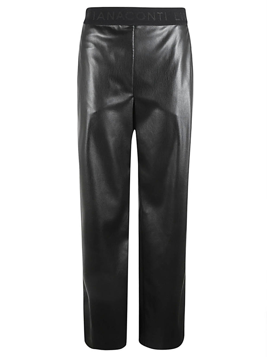 Liviana Conti Faux Leather Trousers For Women With Polished Contemporary Silhouette And Day To Night Versatility