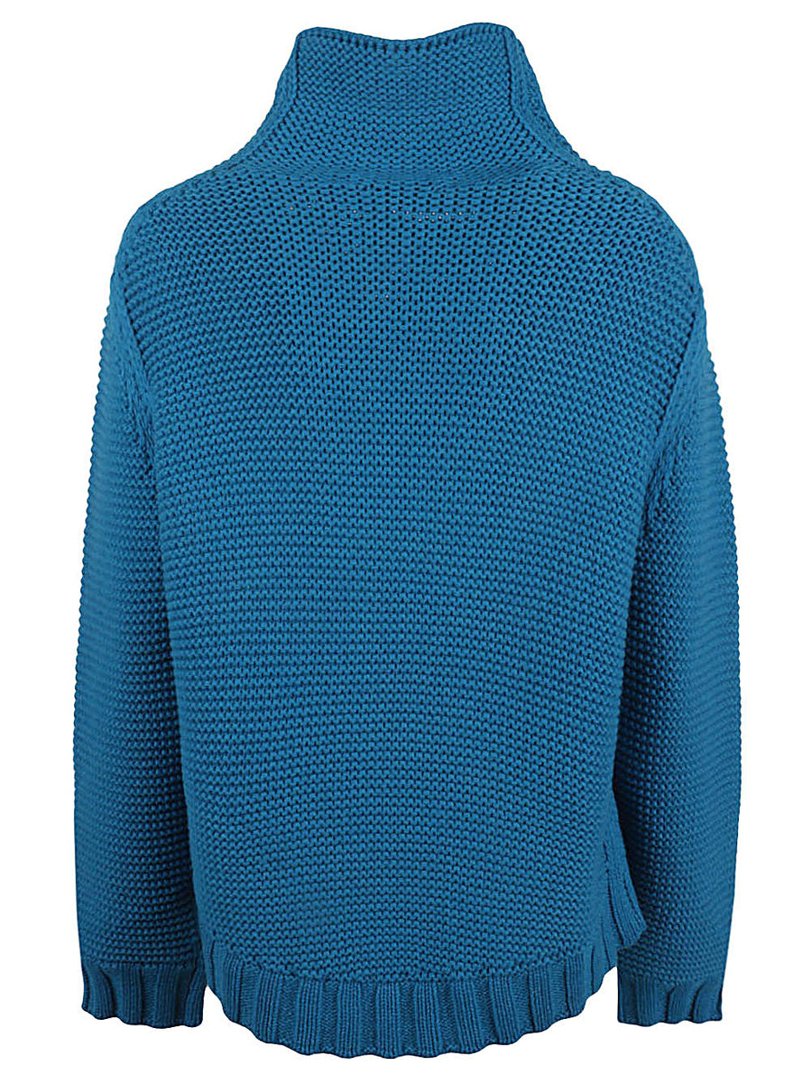 Liviana Conti Wool Blend High Neck Jumper For Women Bluette Blue Luxurious Cashmere Blend With Oversized Sleeves