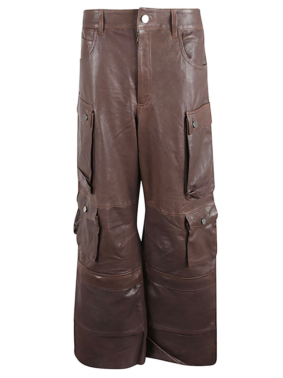 Fermas.Club Leather Cargo Pants For Women Luxurious Brown Leather Functional Pockets Tailored Fit