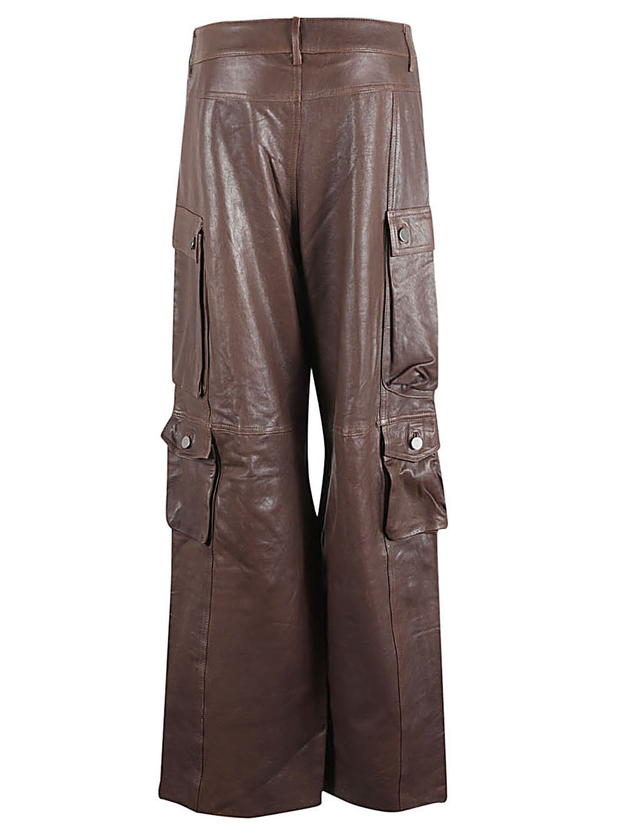 Fermas.Club Leather Cargo Pants For Women Luxurious Brown Leather Functional Pockets Tailored Fit