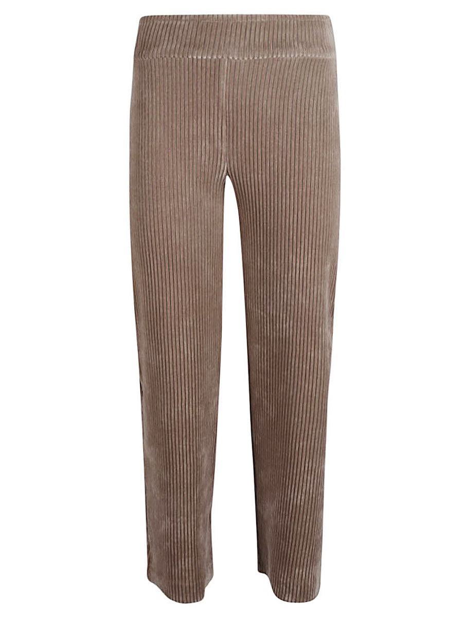 Avenue Montaigne Corduroy Cropped Trousers For Women Relaxed Wide Leg Fit Elastic Waistband Beige