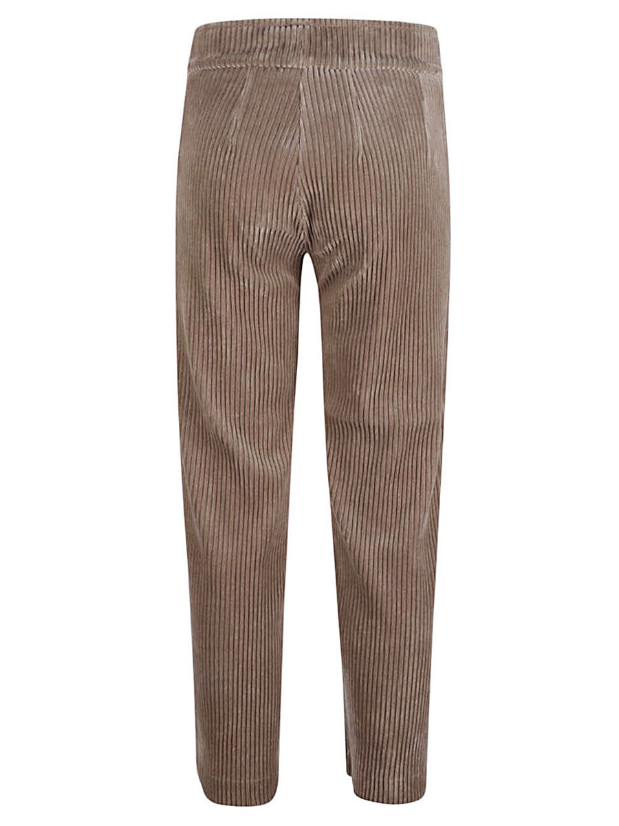 Avenue Montaigne Corduroy Cropped Trousers For Women Relaxed Wide Leg Fit Elastic Waistband Beige