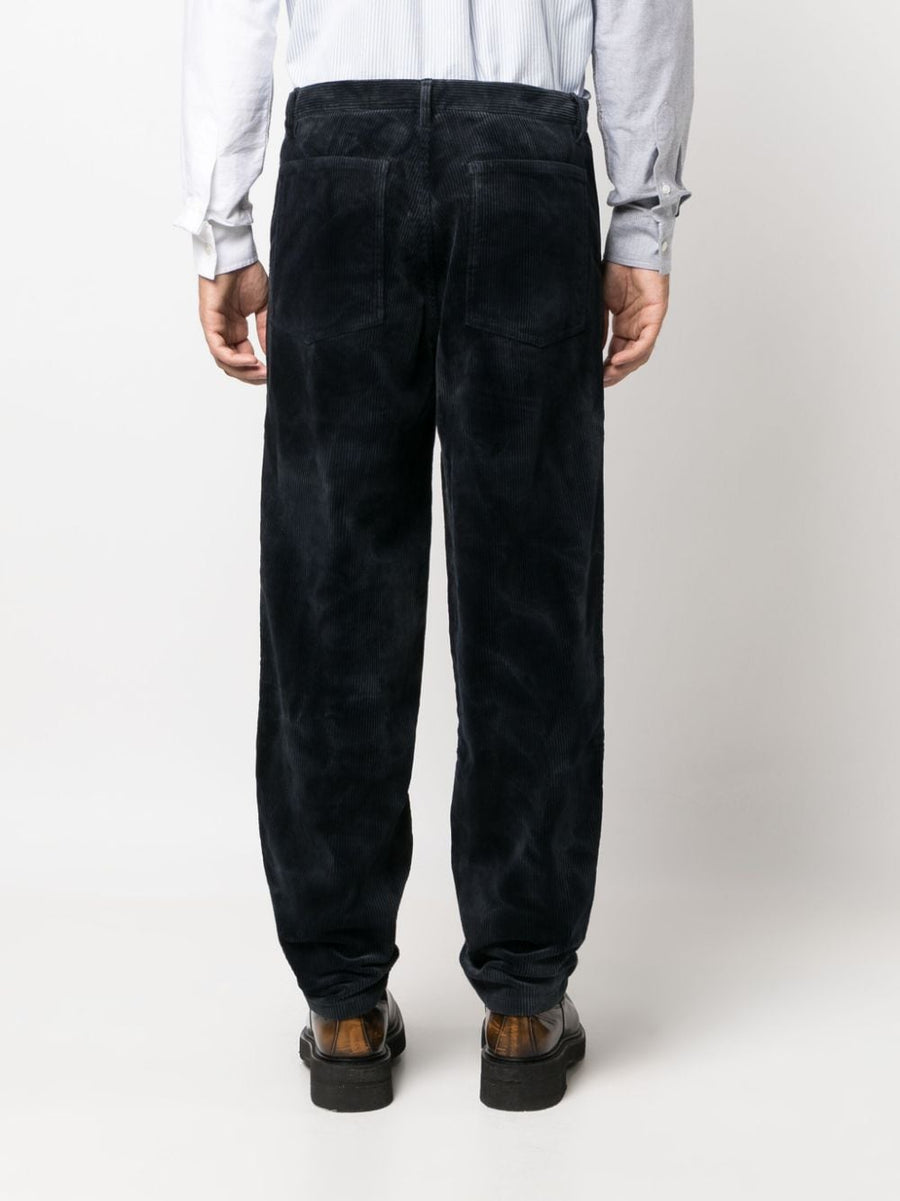 Comme Des Garçons Straight Navy Cotton Twill Trousers For Men Mid Rise Front Zip Smart Casual