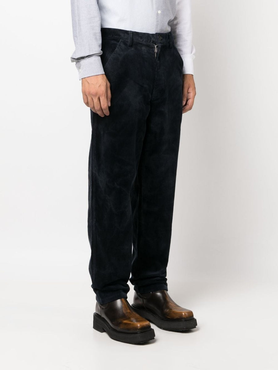 Comme Des Garçons Straight Navy Cotton Twill Trousers For Men Mid Rise Front Zip Smart Casual