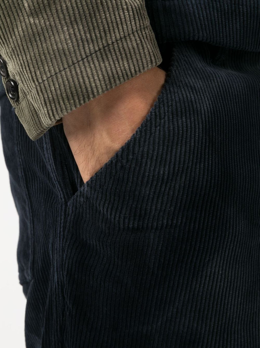 Comme Des Garçons Straight Navy Cotton Twill Trousers For Men Mid Rise Front Zip Smart Casual