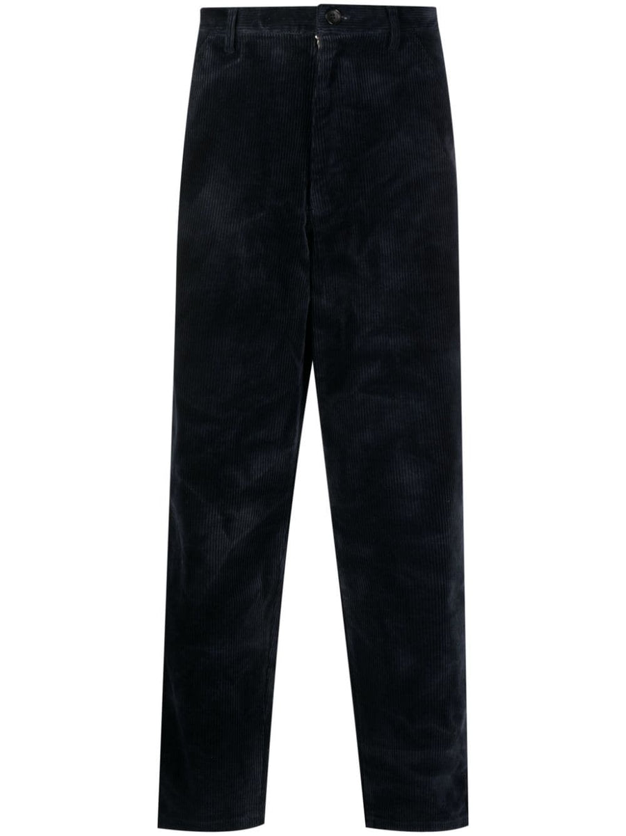 Comme Des Garçons Straight Navy Cotton Twill Trousers For Men Mid Rise Front Zip Smart Casual