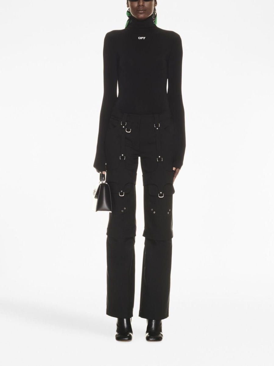Off White Buckle Cargo Pants With Detachable Legs For Women Flared Virgin Wool Blend