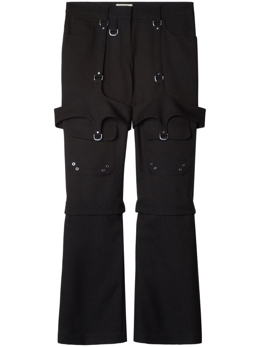 Off White Buckle Cargo Pants With Detachable Legs For Women Flared Virgin Wool Blend