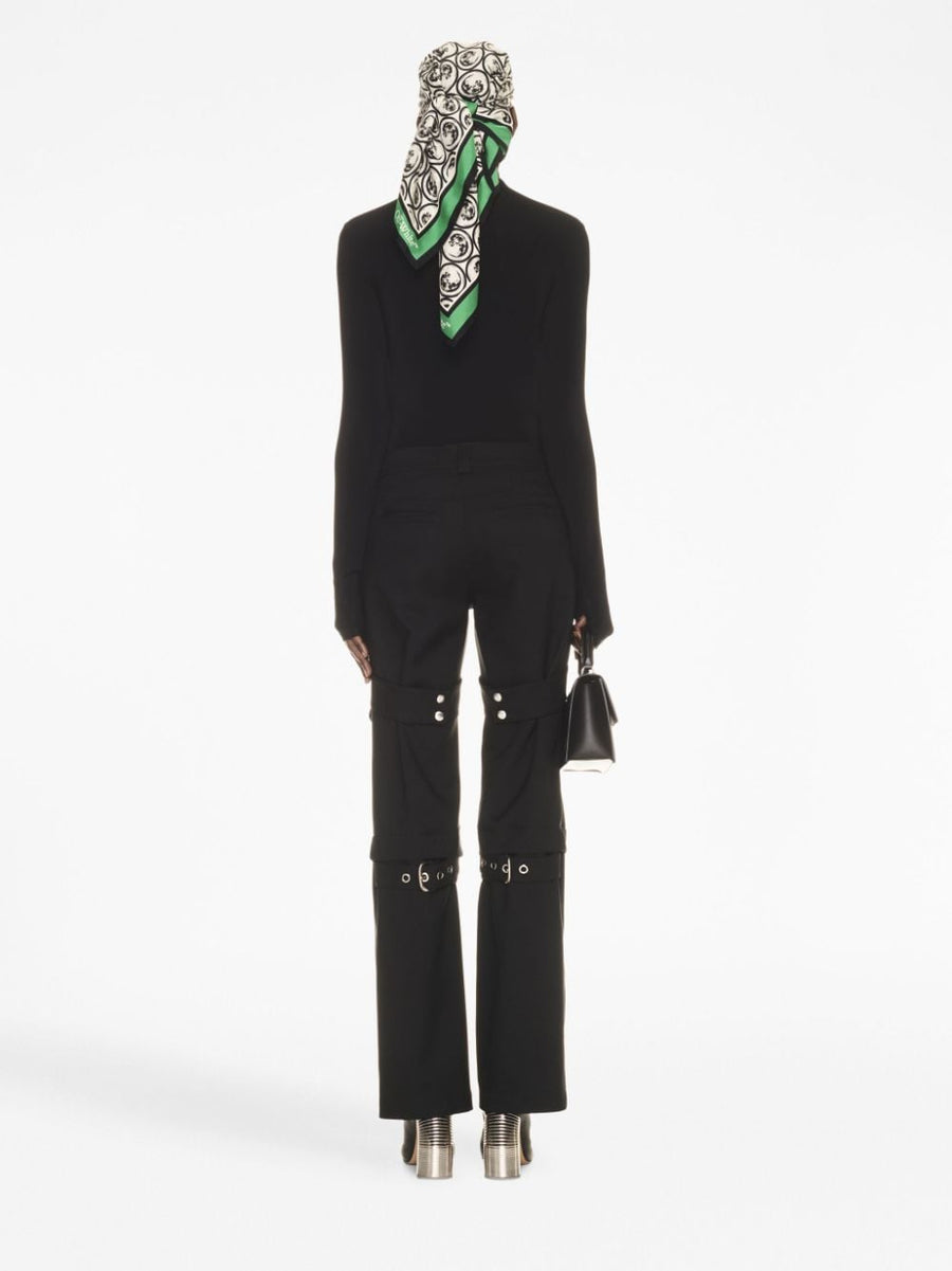 Off White Buckle Cargo Pants With Detachable Legs For Women Flared Virgin Wool Blend