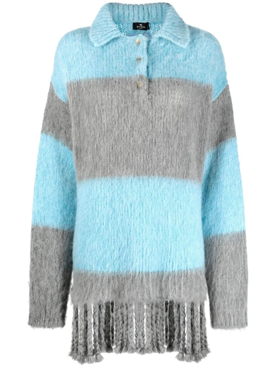 Etro Fringed Edge Sweater Minidress For Women Elegant Versatile Brushed Knit Craftsmanship