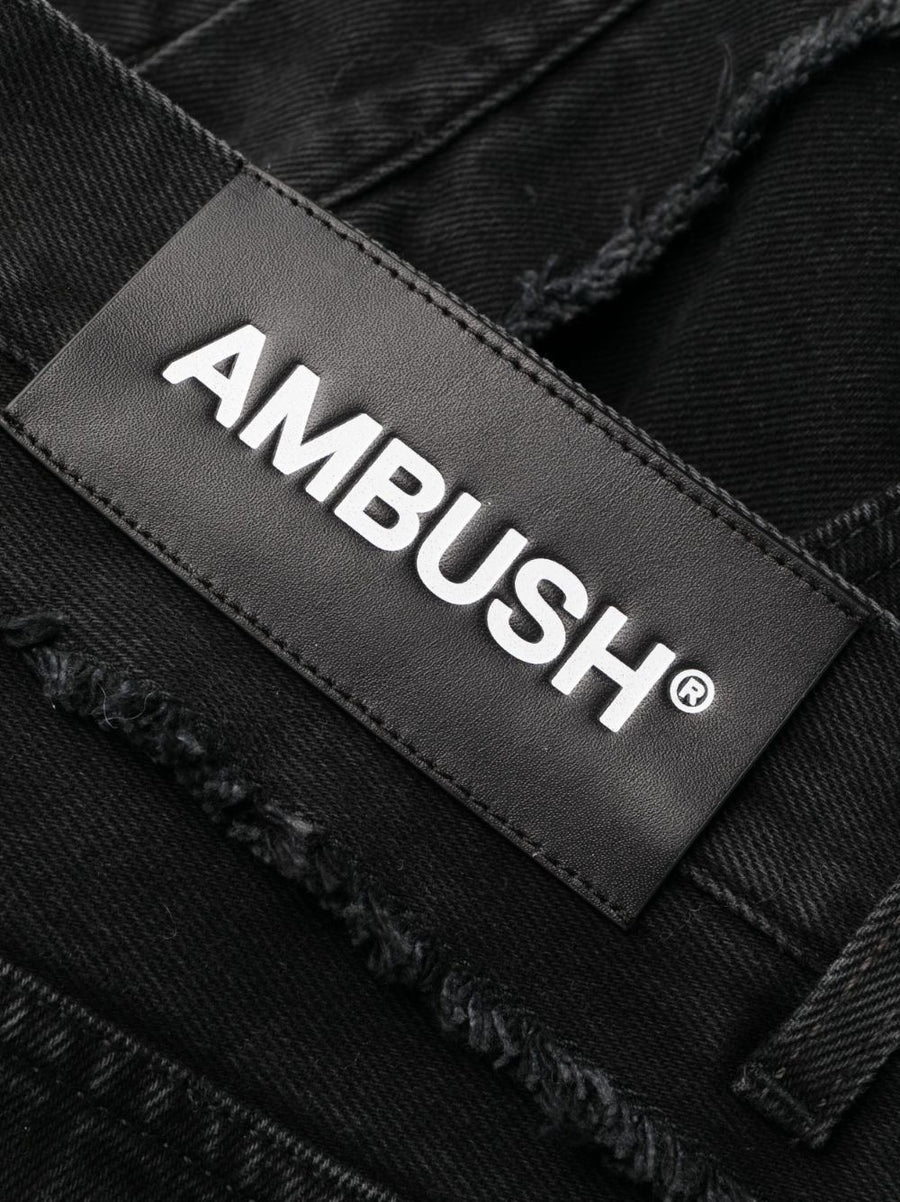 Ambush High Waisted Denim Jeans For Men Relaxed Fit With Frayed Detailing In Black