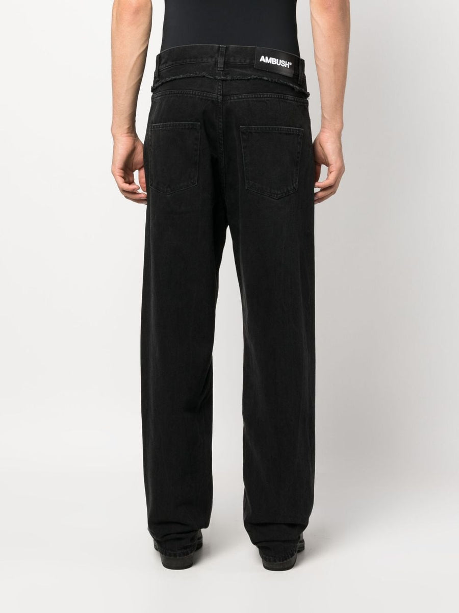 Ambush High Waisted Denim Jeans For Men Relaxed Fit With Frayed Detailing In Black