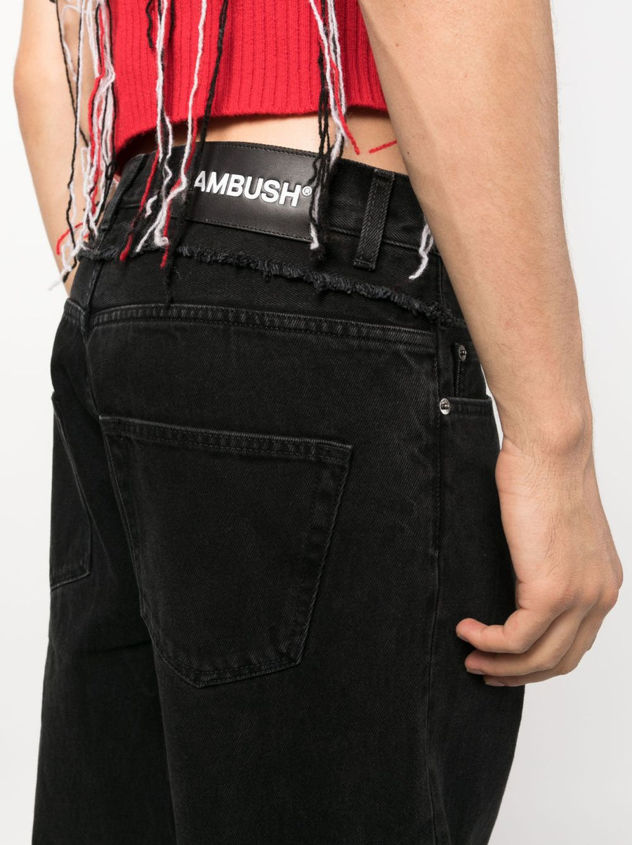 Ambush High Waisted Denim Jeans For Men Relaxed Fit With Frayed Detailing In Black