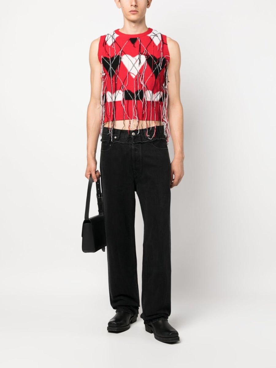 Ambush High Waisted Denim Jeans For Men Relaxed Fit With Frayed Detailing In Black