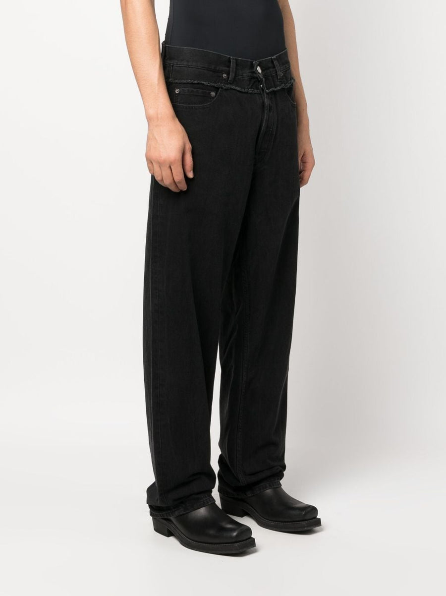 Ambush High Waisted Denim Jeans For Men Relaxed Fit With Frayed Detailing In Black