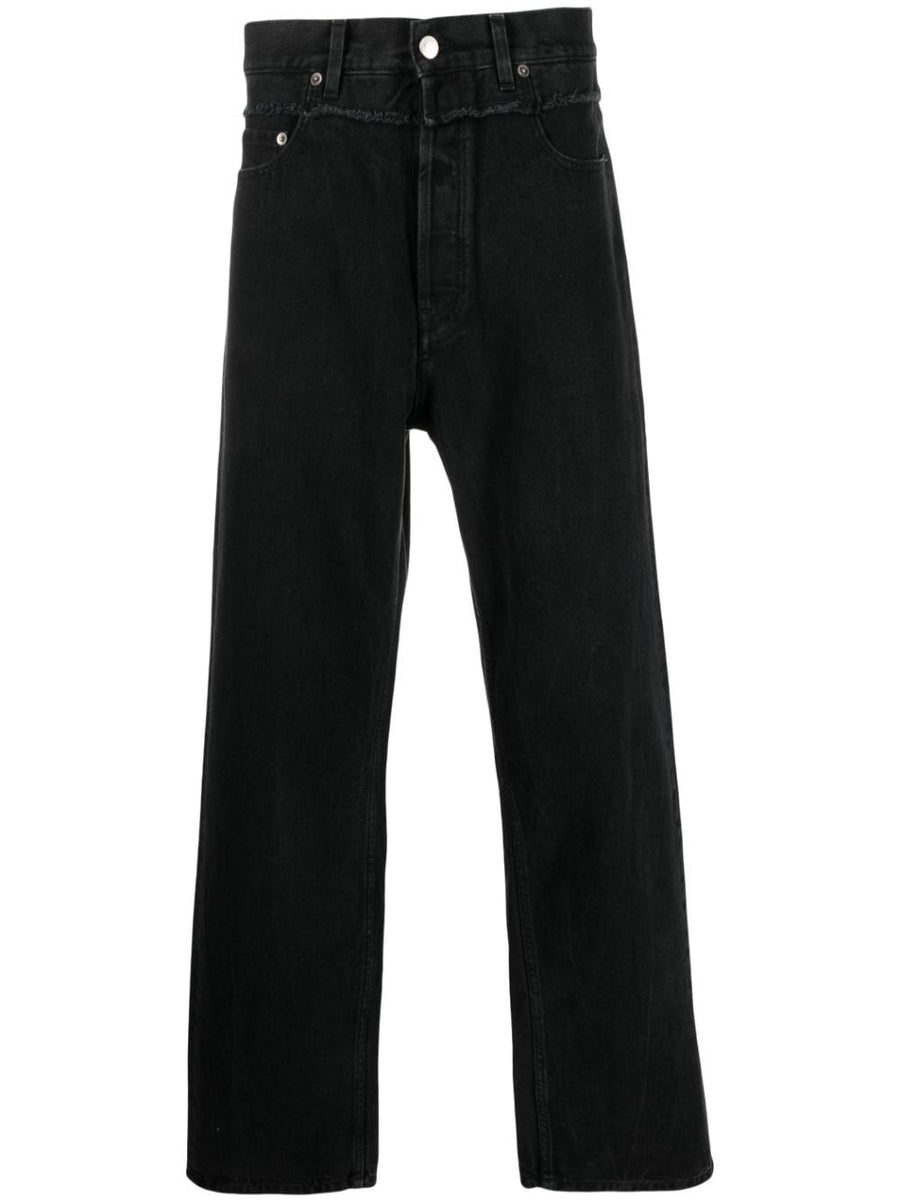 Ambush High Waisted Denim Jeans For Men Relaxed Fit With Frayed Detailing In Black
