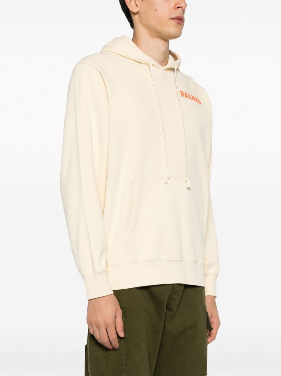 Palmes Organic Cotton Hoodie Off White for Men with Recycled Fiber Blend and Logo Print Casual Everyday Comfort