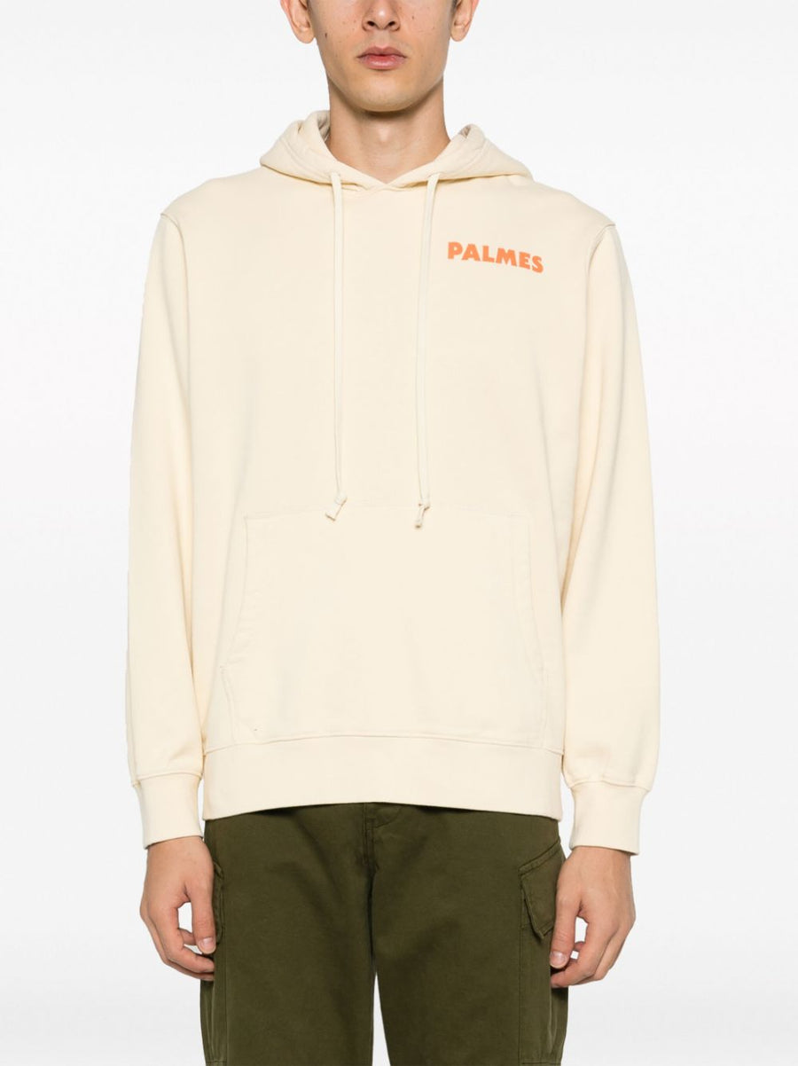 Palmes Organic Cotton Hoodie Off White for Men with Recycled Fiber Blend and Logo Print Casual Everyday Comfort