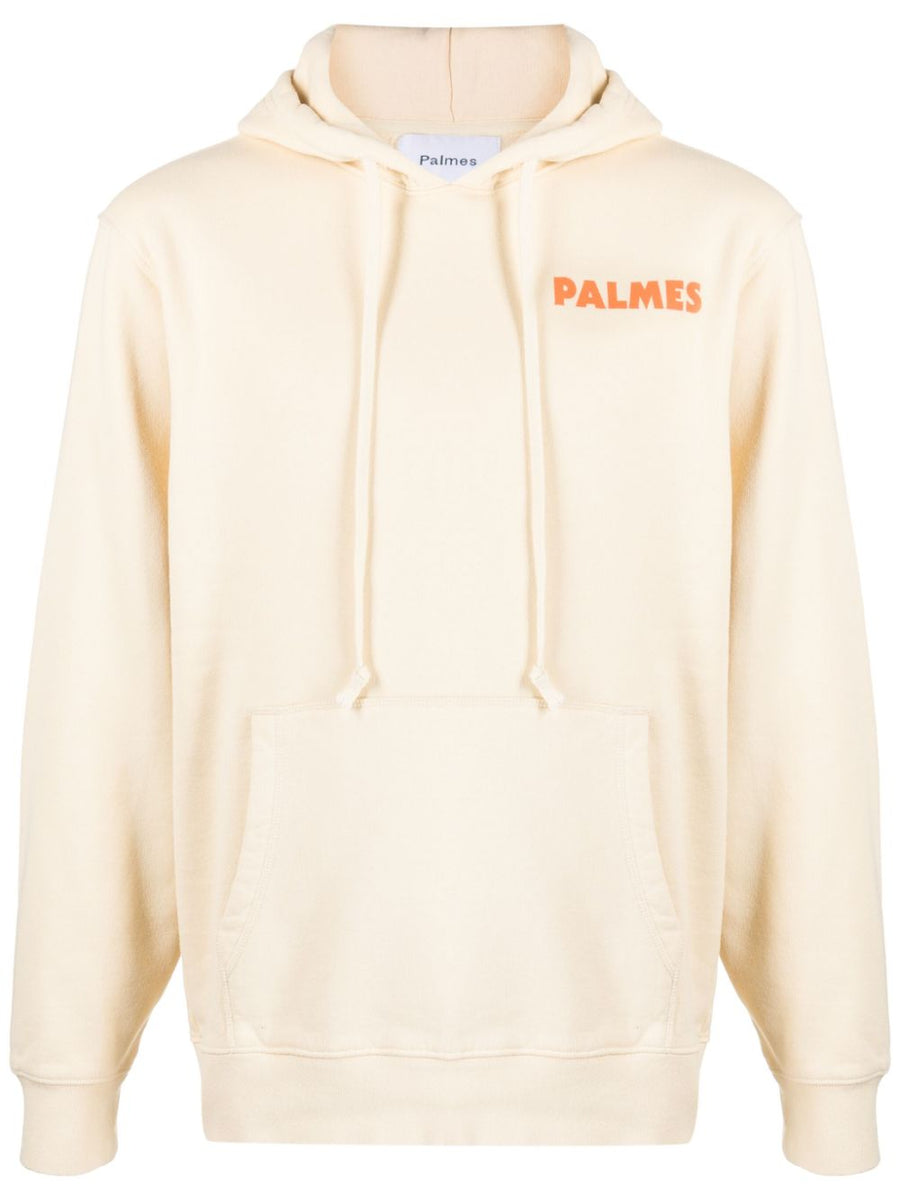 Palmes Organic Cotton Hoodie Off White for Men with Recycled Fiber Blend and Logo Print Casual Everyday Comfort