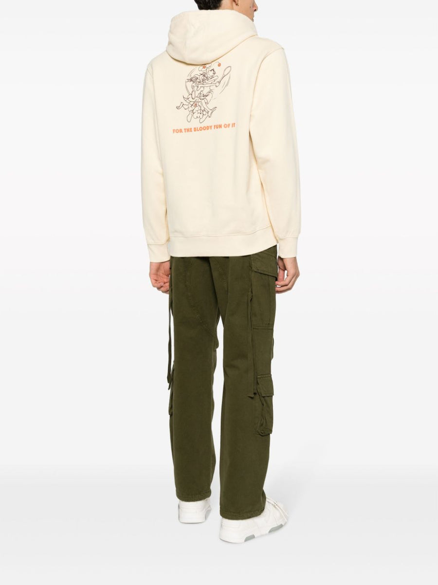 Palmes Organic Cotton Hoodie Off White for Men with Recycled Fiber Blend and Logo Print Casual Everyday Comfort