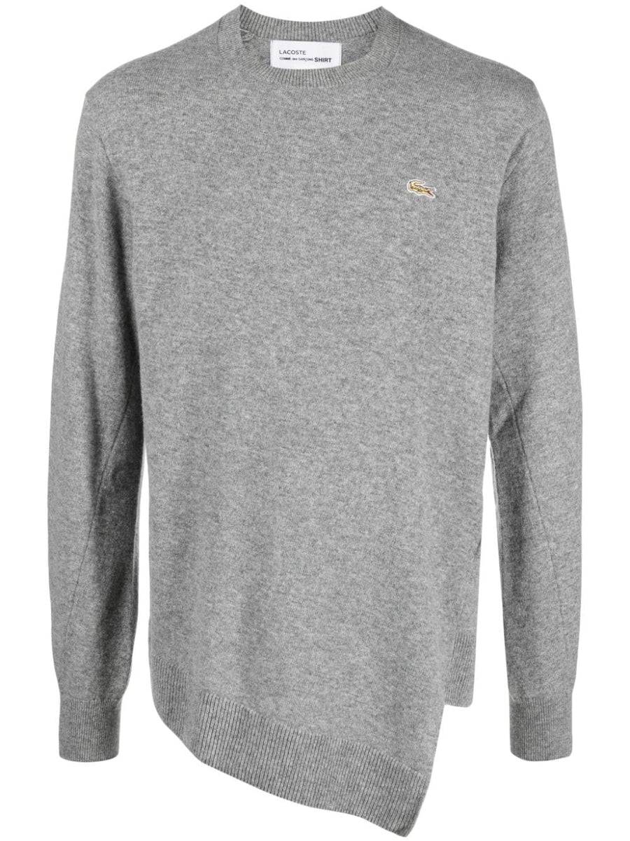 Comme Des Garcons Lacoste Wool Sweater Asymmetric Hem Premium Knitwear For Men Luxury Collaboration