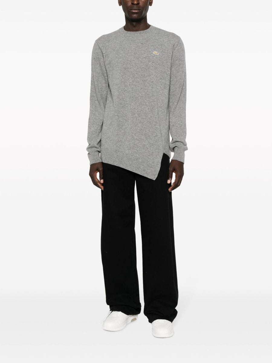 Comme Des Garcons Lacoste Wool Sweater Asymmetric Hem Premium Knitwear For Men Luxury Collaboration