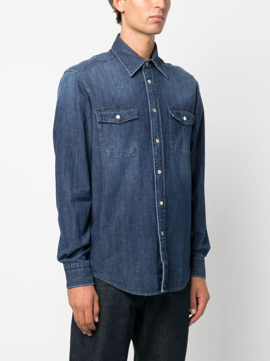 Boglioli Denim Button Down Shirt For Men 100 Percent Cotton Tailored Fit Refined Everyday Essential