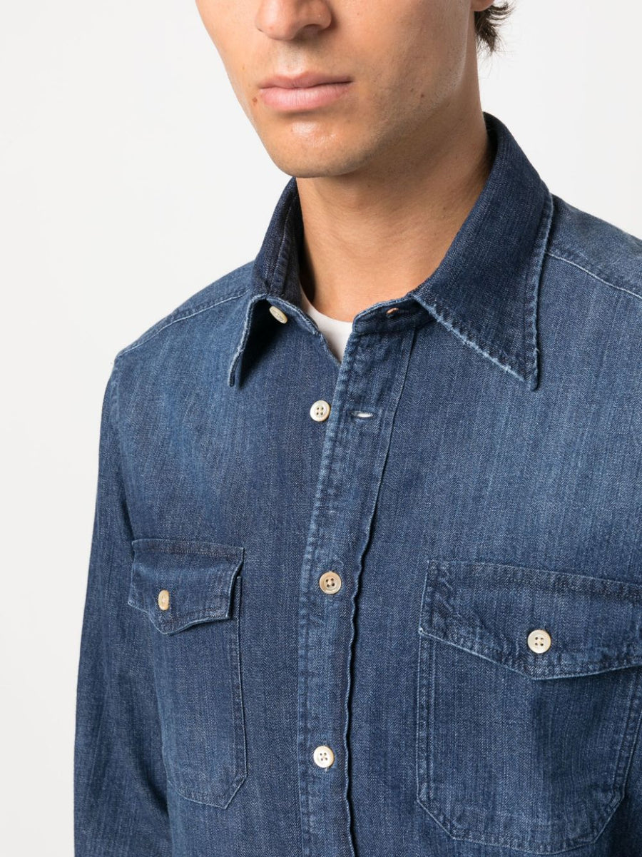Boglioli Denim Button Down Shirt For Men 100 Percent Cotton Tailored Fit Refined Everyday Essential