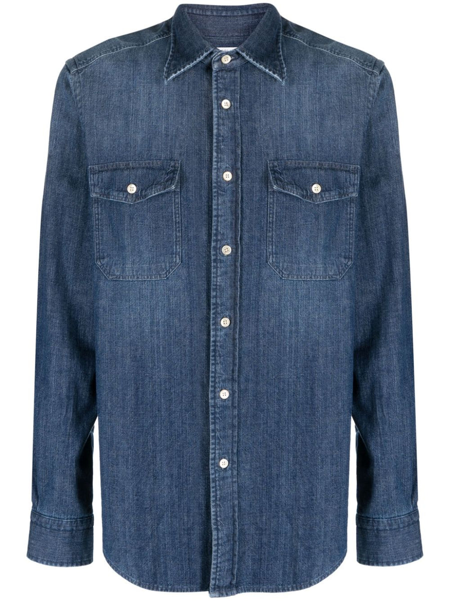 Boglioli Denim Button Down Shirt For Men 100 Percent Cotton Tailored Fit Refined Everyday Essential