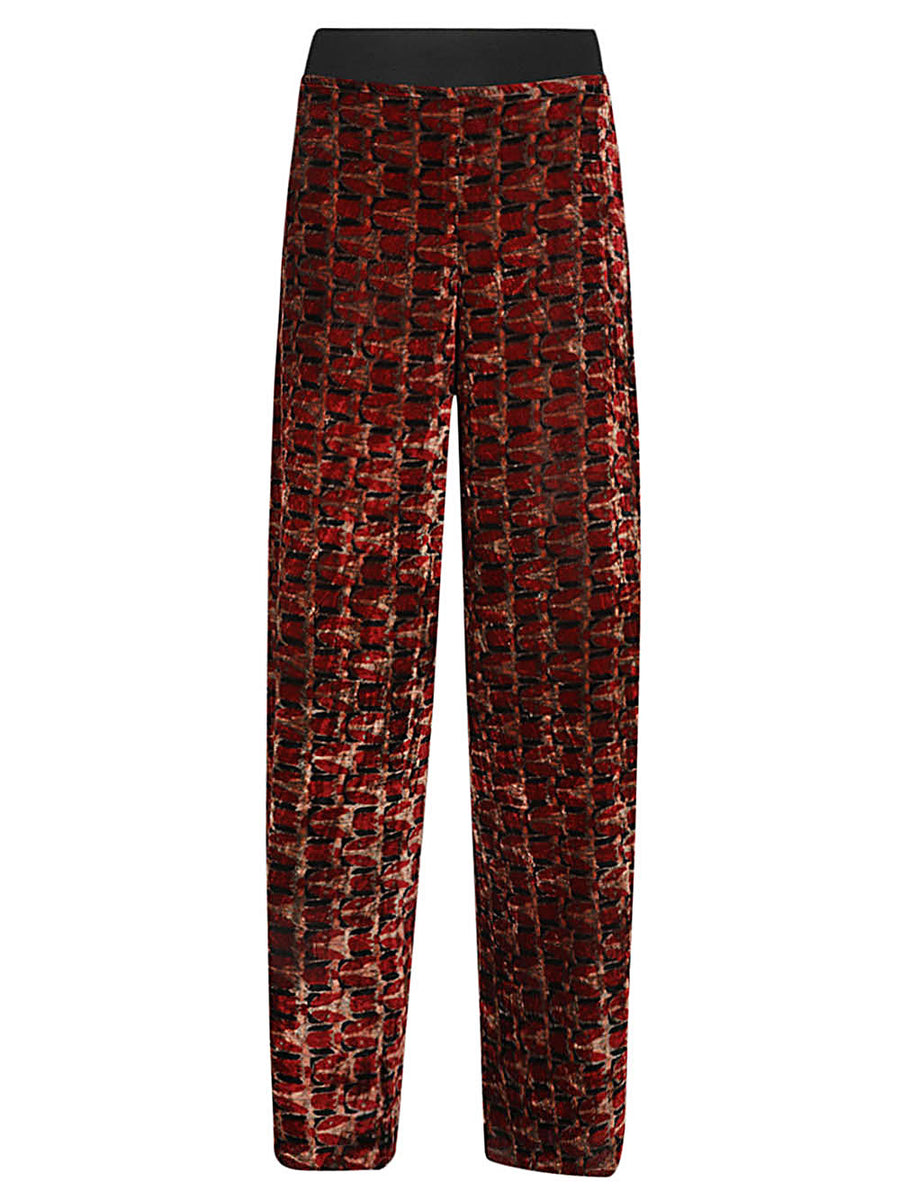 Obidi Velvet Trousers Red Silk Velvet Wide Leg With Elastic Waist For Women Luxury Statement Piece Day To Night