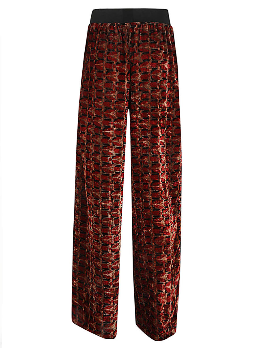 Obidi Velvet Trousers Red Silk Velvet Wide Leg With Elastic Waist For Women Luxury Statement Piece Day To Night