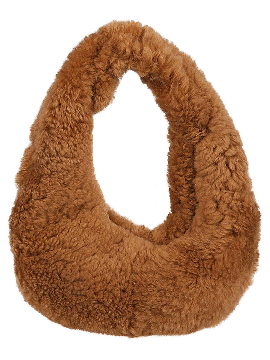 Anita Bilardi Faux Fur Compact Shoulder Bag Camel With Secure Zip For Everyday Women