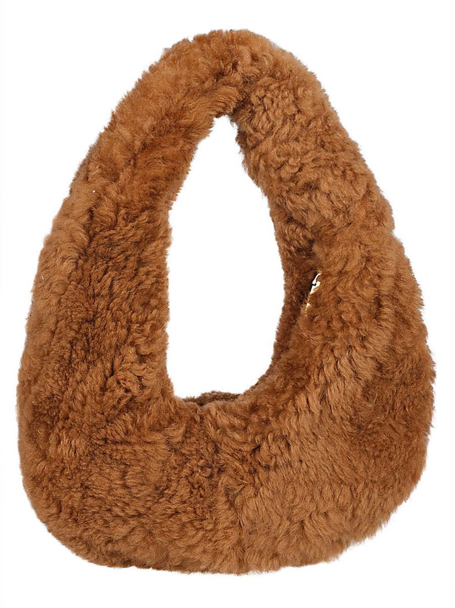 Anita Bilardi Faux Fur Compact Shoulder Bag Camel With Secure Zip For Everyday Women