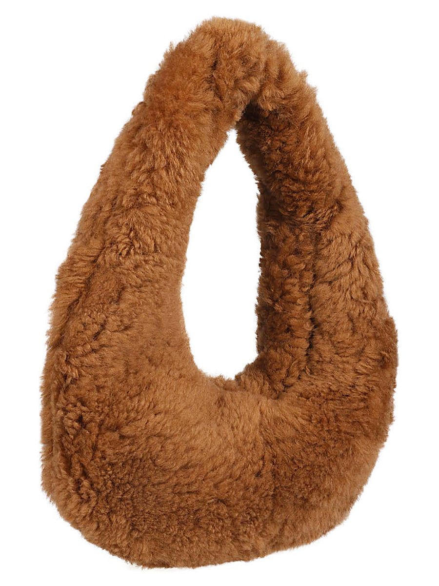 Anita Bilardi Faux Fur Compact Shoulder Bag Camel With Secure Zip For Everyday Women