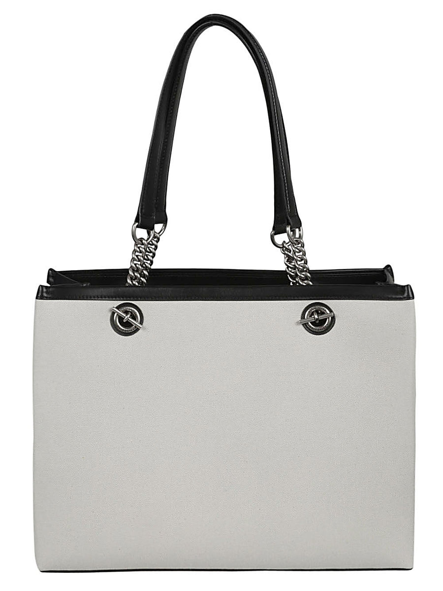 Balenciaga Logo Print Canvas Tote Bag For Women Premium Everyday Shopper With Calfskin Trim