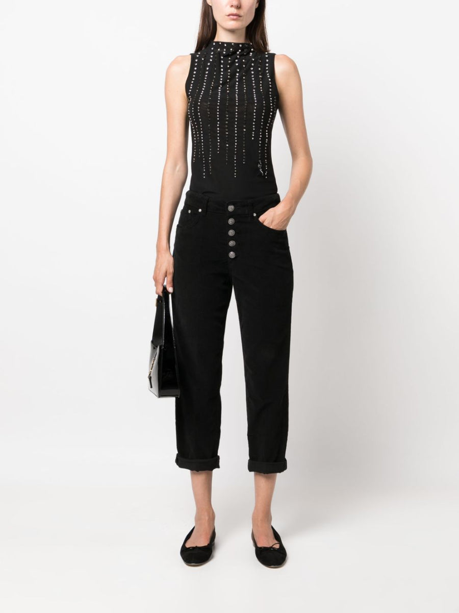 Dondup Koons Loose Fit Jeans For Women Cropped Mid Rise Black Cotton Lyocell Blend Premium