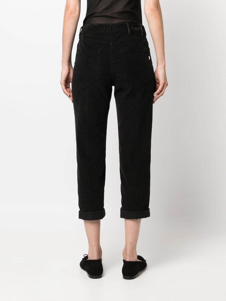 Dondup Koons Loose Fit Jeans For Women Cropped Mid Rise Black Cotton Lyocell Blend Premium