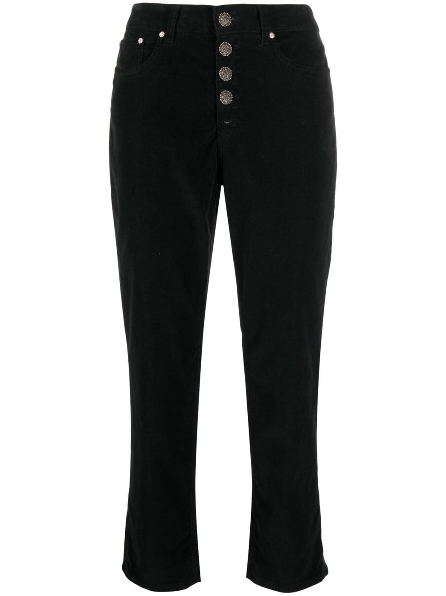 Dondup Koons Loose Fit Jeans For Women Cropped Mid Rise Black Cotton Lyocell Blend Premium