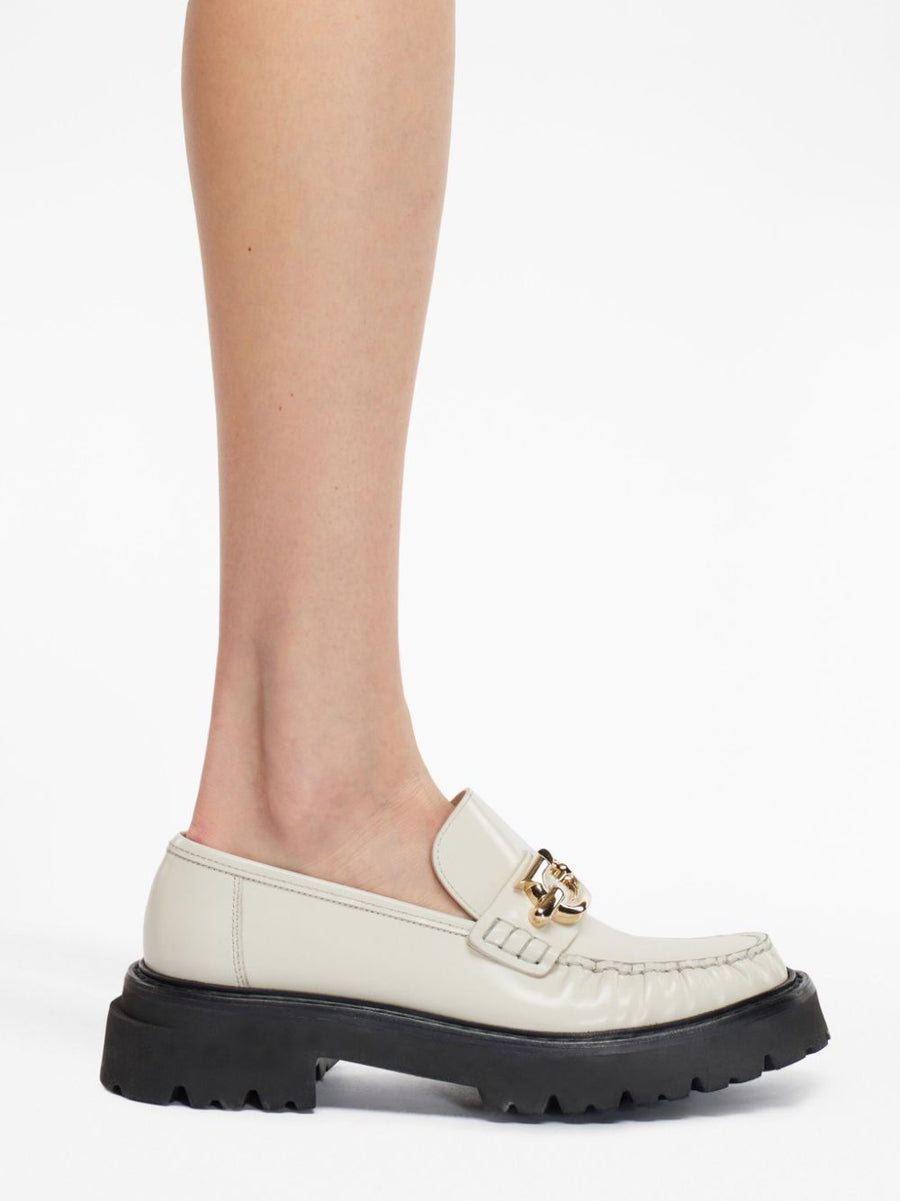 Ferragamo Gancini Plaque Leather Loafers Ivory White Calfskin Slip On For Women Timeless Luxury
