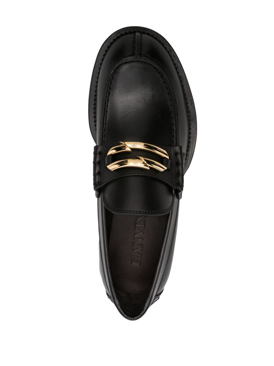 Lanvin Medley Leather Loafers for Women Timeless Black Calf Leather Apron Toe Decorative Buckle Office to Evening