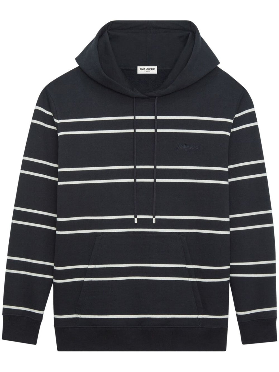 Saint Laurent Striped Cotton Hoodie For Men With Embroidered Chest Logo And Refined Horizontal Stripes