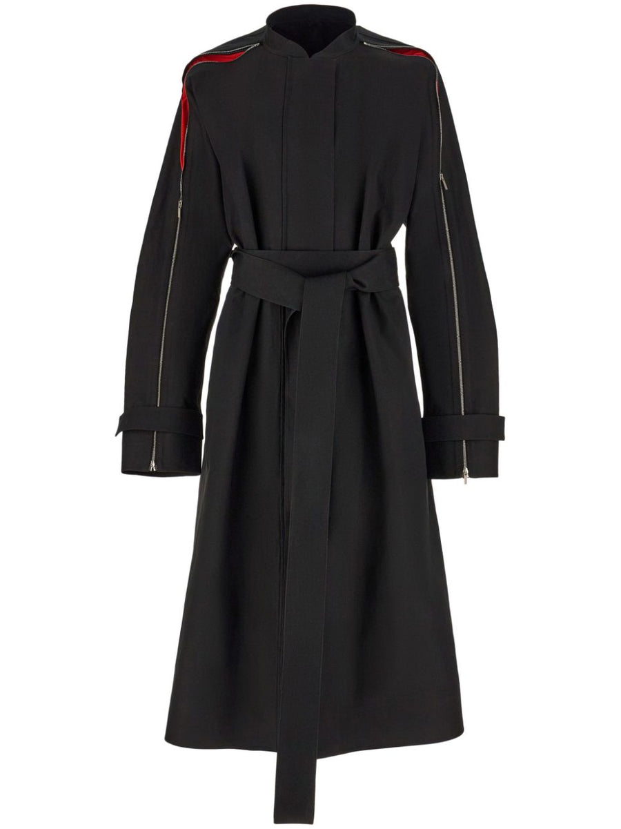 Ferragamo Zip Detail Cotton Belted Trench Coat For Women Luxury Outerwear Black Timeless Style