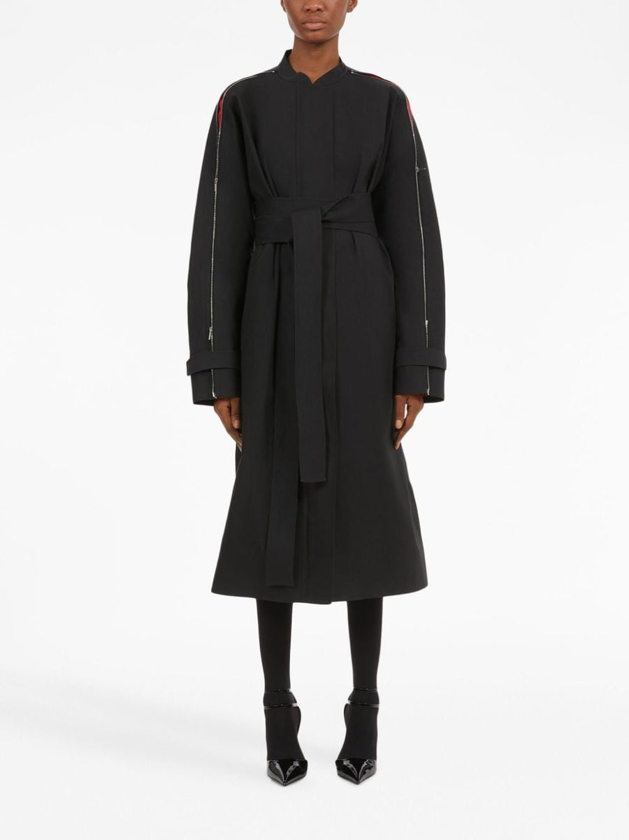 Ferragamo Zip Detail Cotton Belted Trench Coat For Women Luxury Outerwear Black Timeless Style
