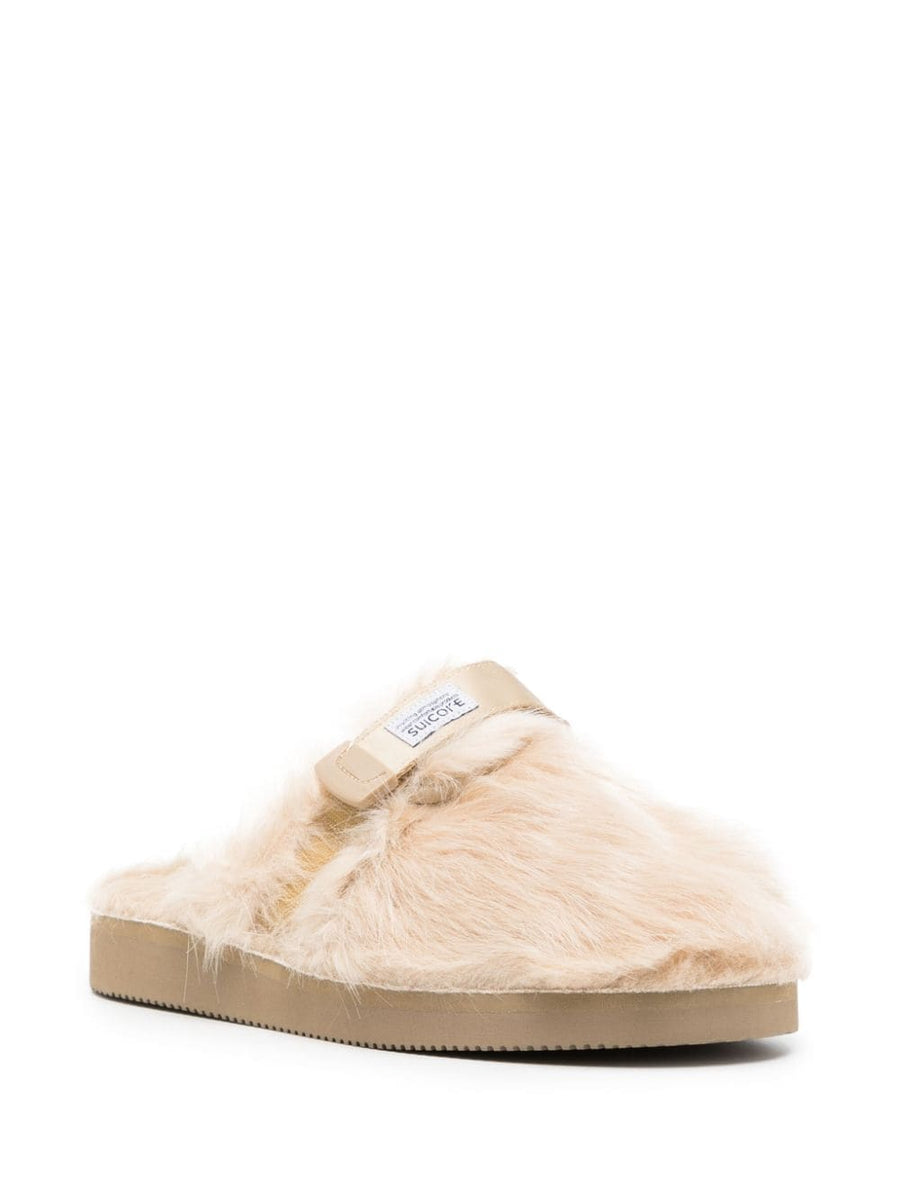 Suicoke Zavo 2 EU Faux Fur Slides Plush Warm Slip On Sandals For Women Beige Almond