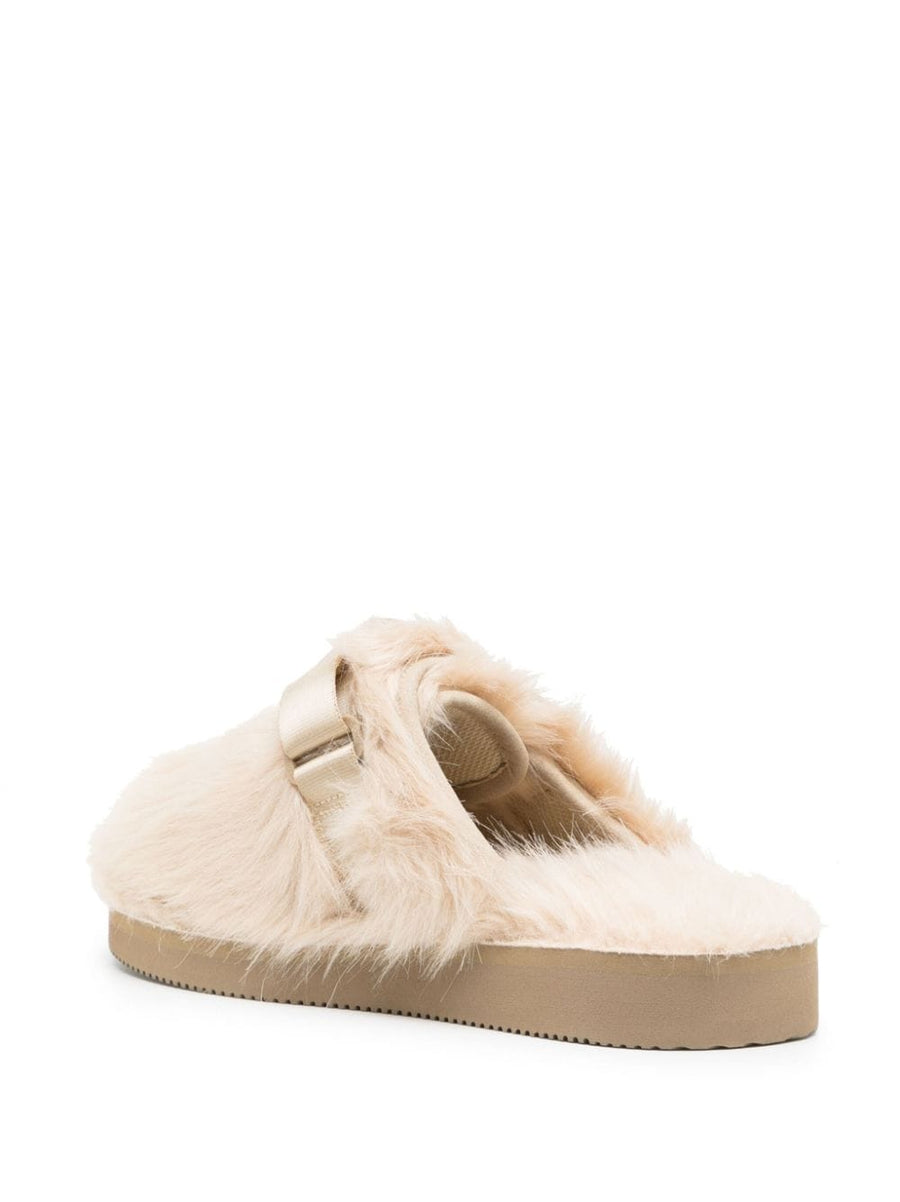 Suicoke Zavo 2 EU Faux Fur Slides Plush Warm Slip On Sandals For Women Beige Almond